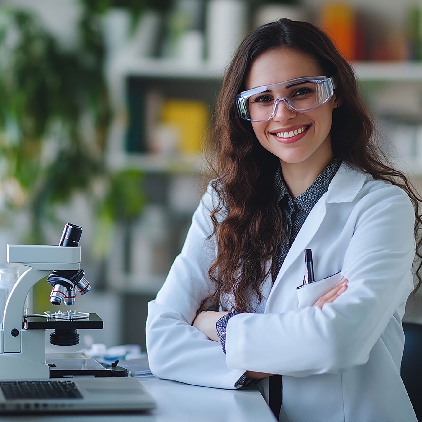 a young doctor smiling in the laboratory