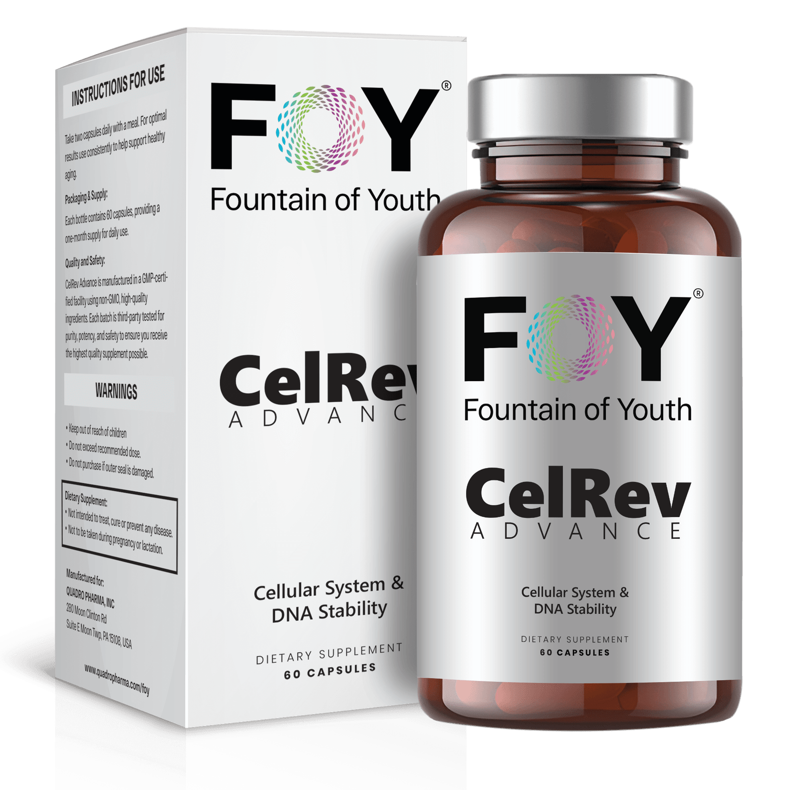 CelRev Advance bottle and box with supplements